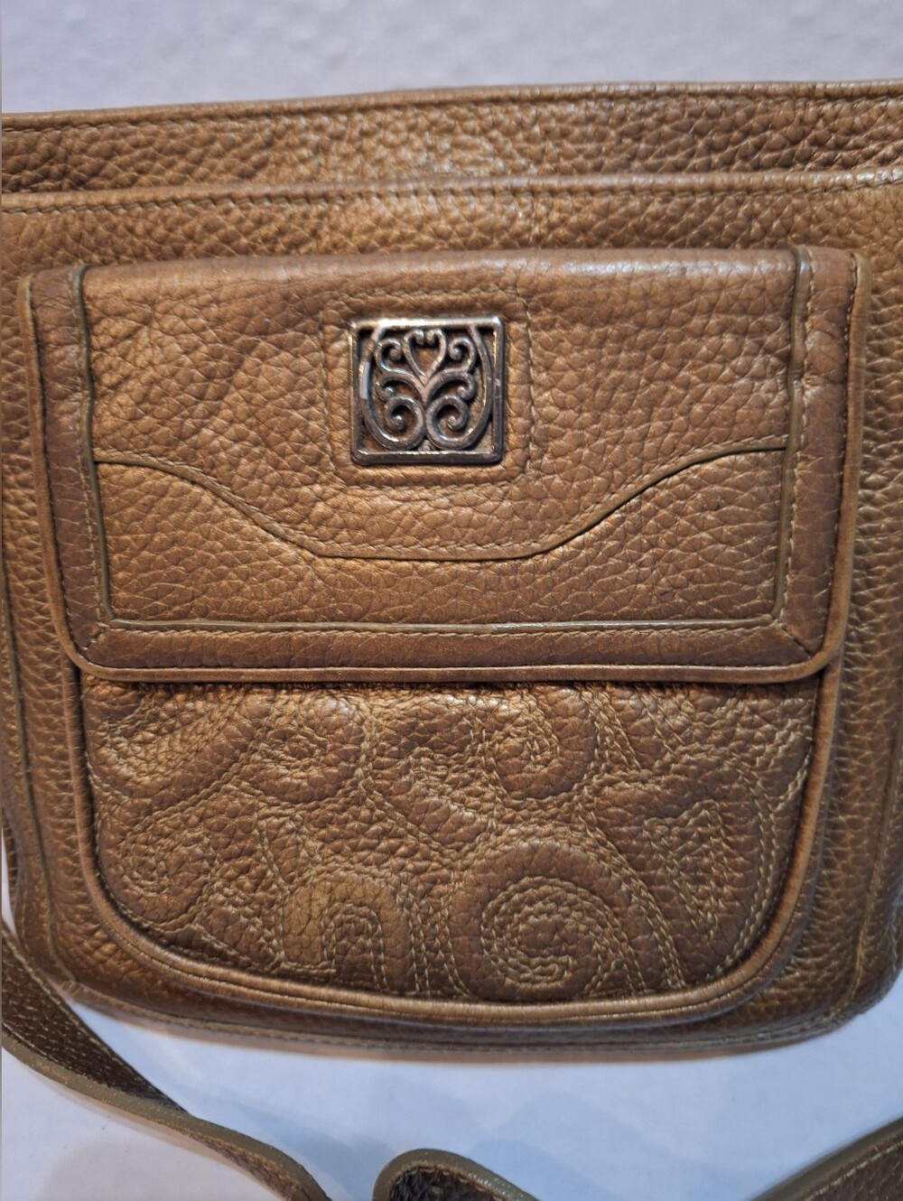 Brighton Crossbody Bag Purse Mila's Heart Metallic Gold Bronze Pebble Leather - Picture 2 of 16